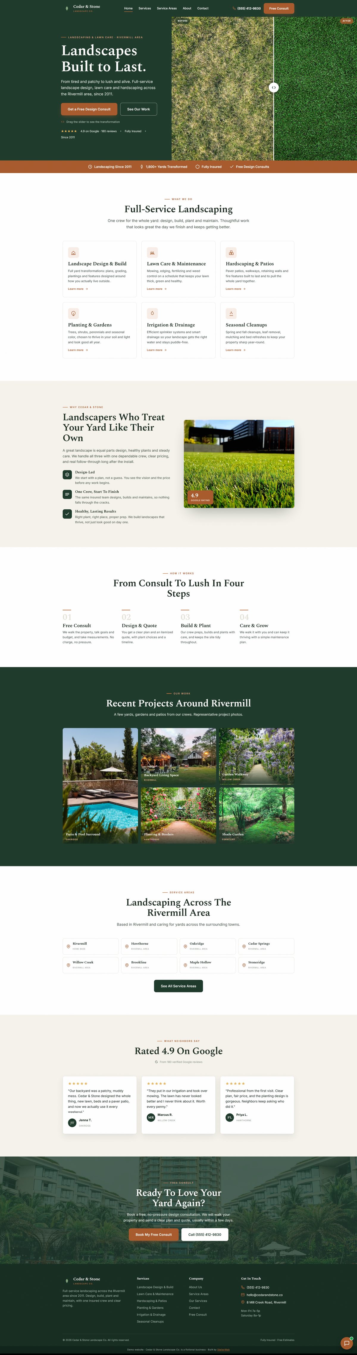 Cedar Stone Landscaping demo site, desktop view