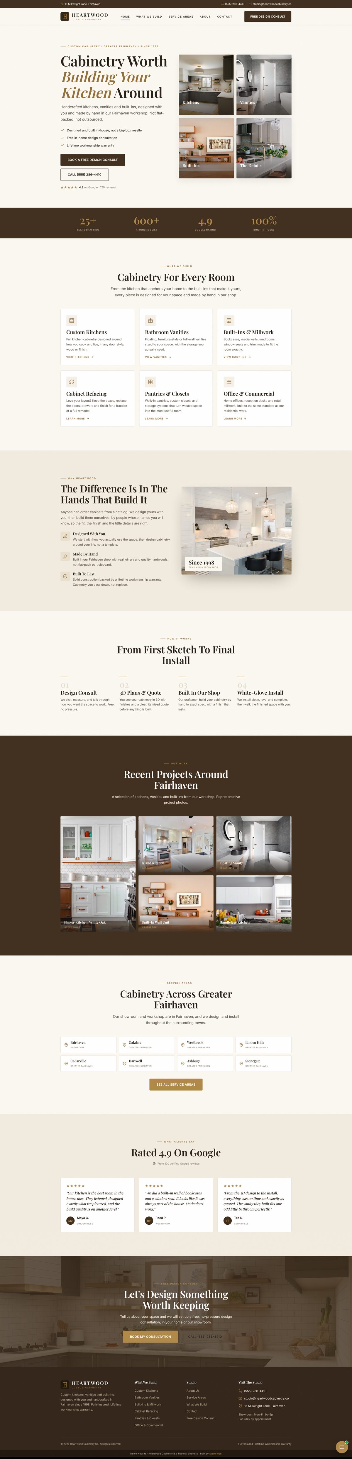 Heartwood Cabinetry demo site, desktop view